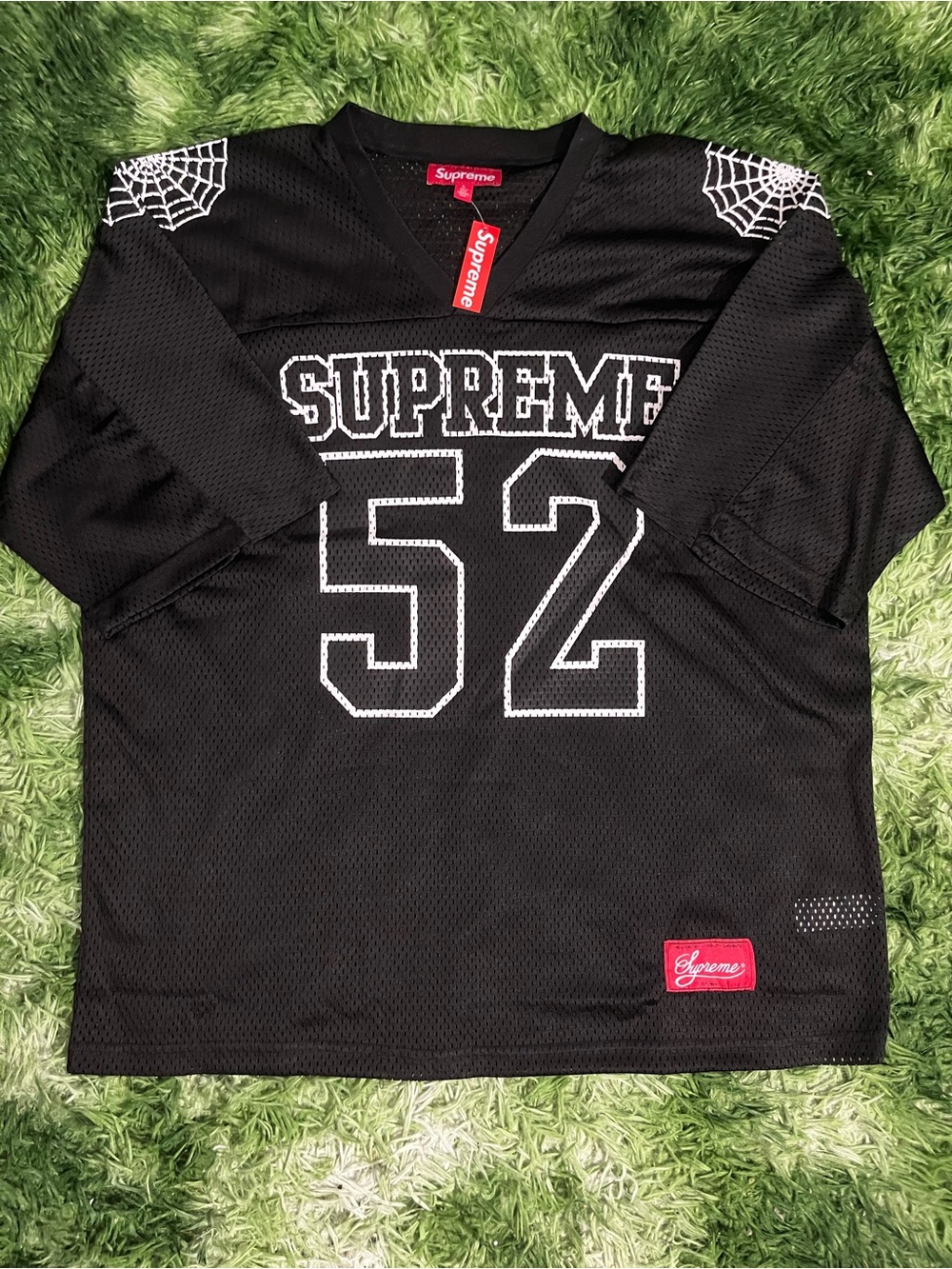 Supreme Black Mesh '52' Football Jersey with Spiderweb Shoulders